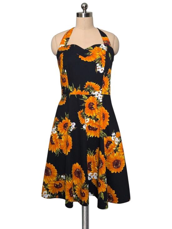 TopDress Dresses & Skirts - TOPDRESS Retro Pin Up Halter Sunflower Print Dress L XL